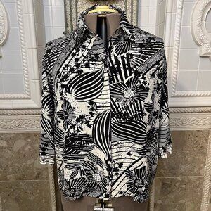 Silk Collection. Sz 16W. Ruffled Silk Hidden Button Placket. 3/4 Sleeve. B45